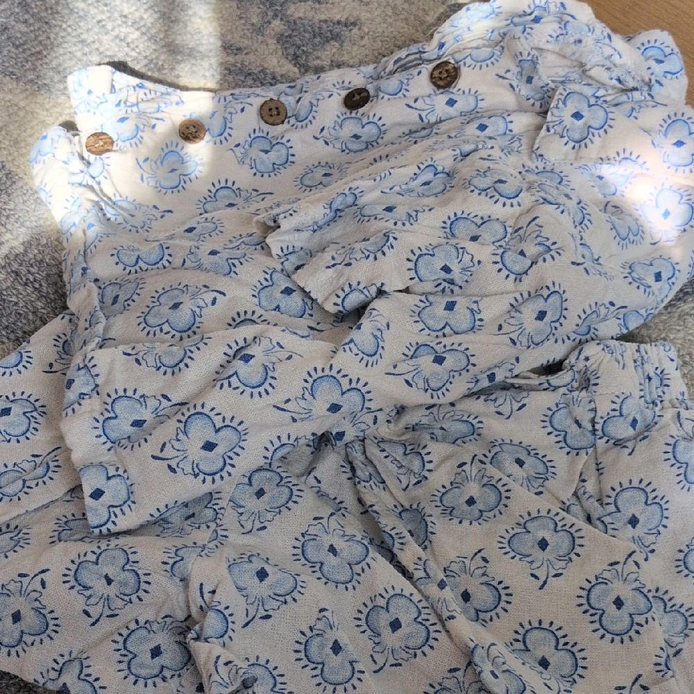 Floral Button-Down Skirt with Blue Pattern